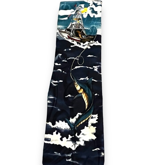 FOUR Vintage Silk Ties Fishing Novelty Prints Made in USA - Picture 5 of 14